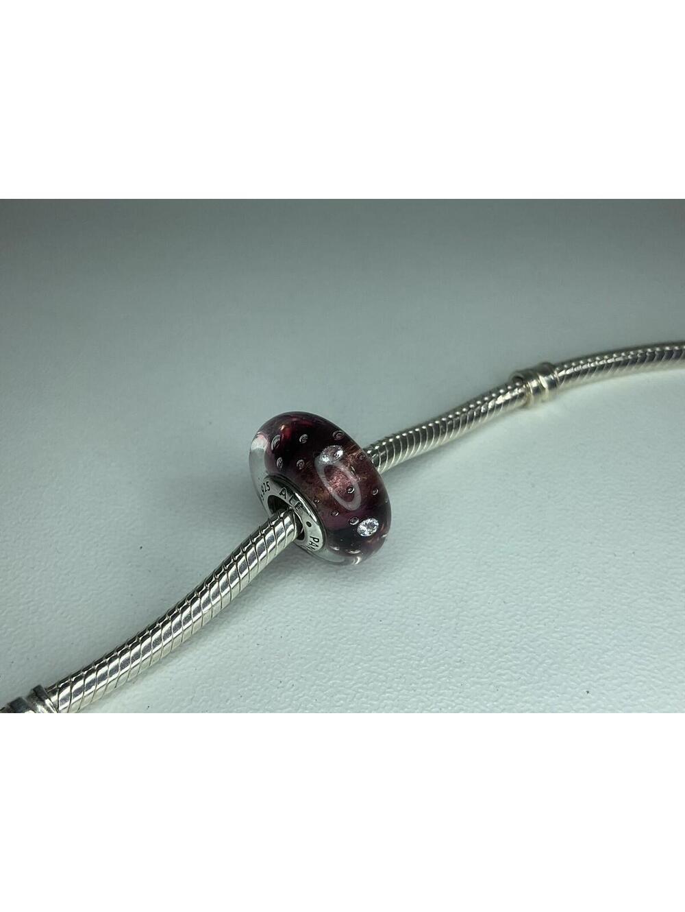 Pandora Purple Effervescence Murano Charm With Embedded CZ Stones Retired